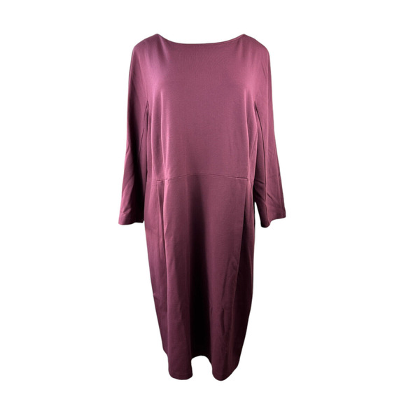 Lafayette 148 New York Sheath Dress 3/4 Sleeve Pleated Berry Womens Plus Size 3X - Picture 3 of 12